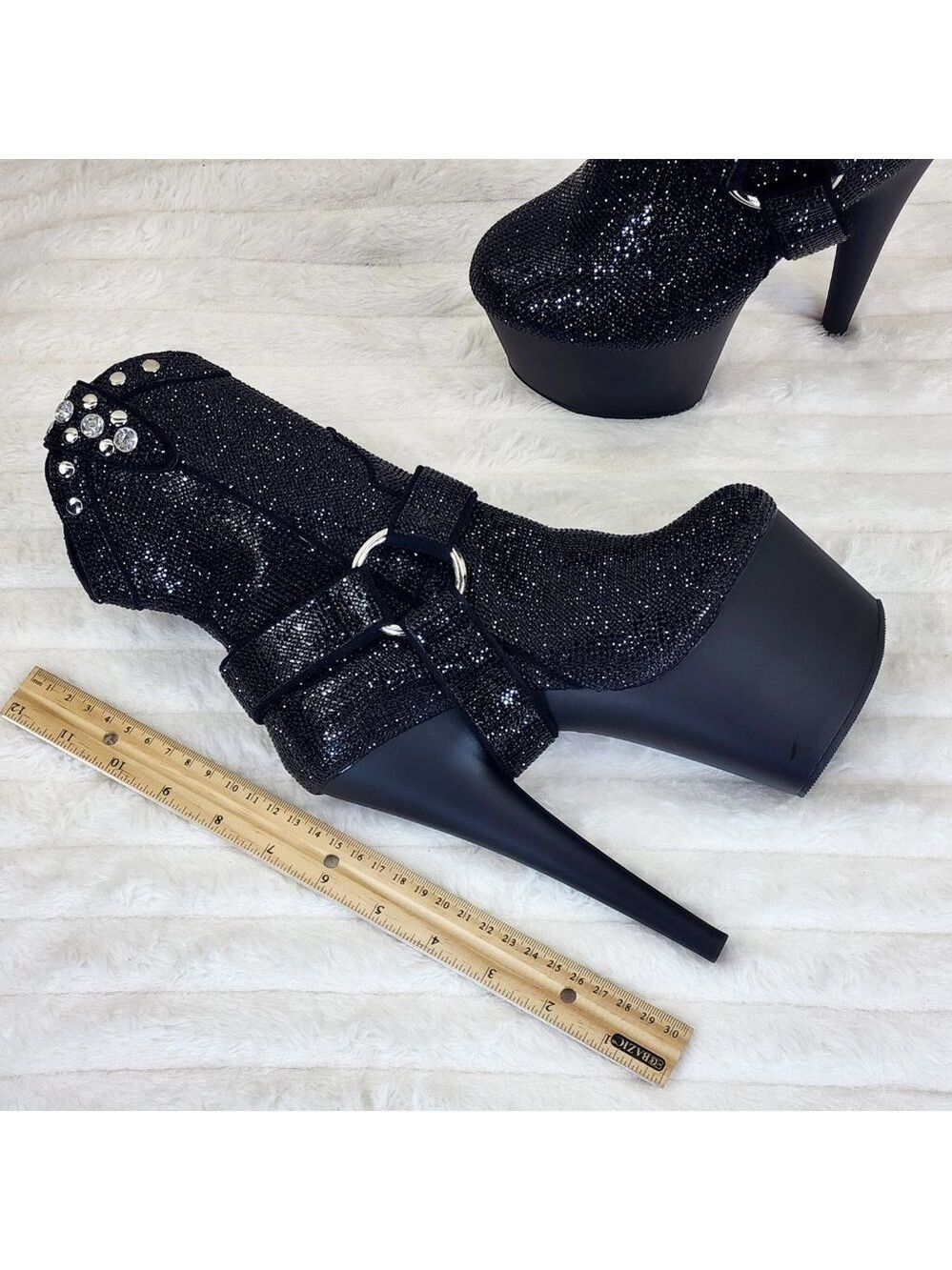 Black Rhinestone High Heel Platform Sexy Western Cowgirl Ankle Boots 1029 - Picture 10 of 10